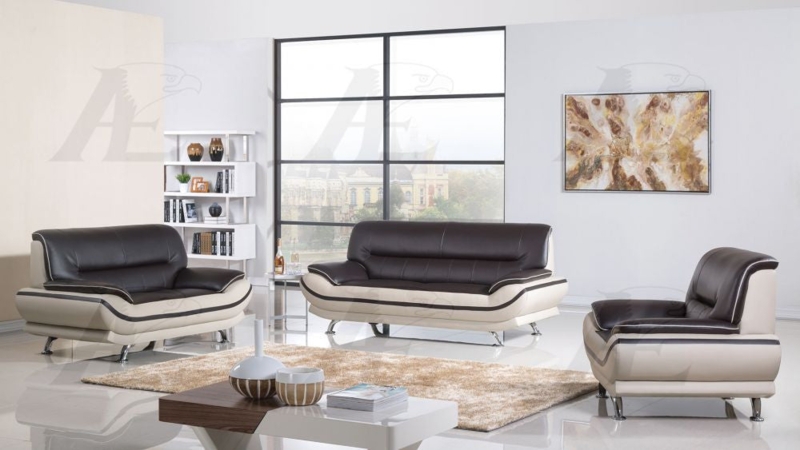Living Room Set Mahogany Base Button Tufting Two Tone Set