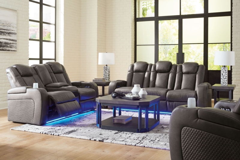 Living Room Set Manual Reclining Tan Leather-Like Furniture Group