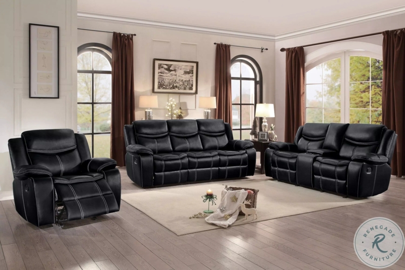 Living Room Set Matte Black Reclining Channel Stitched