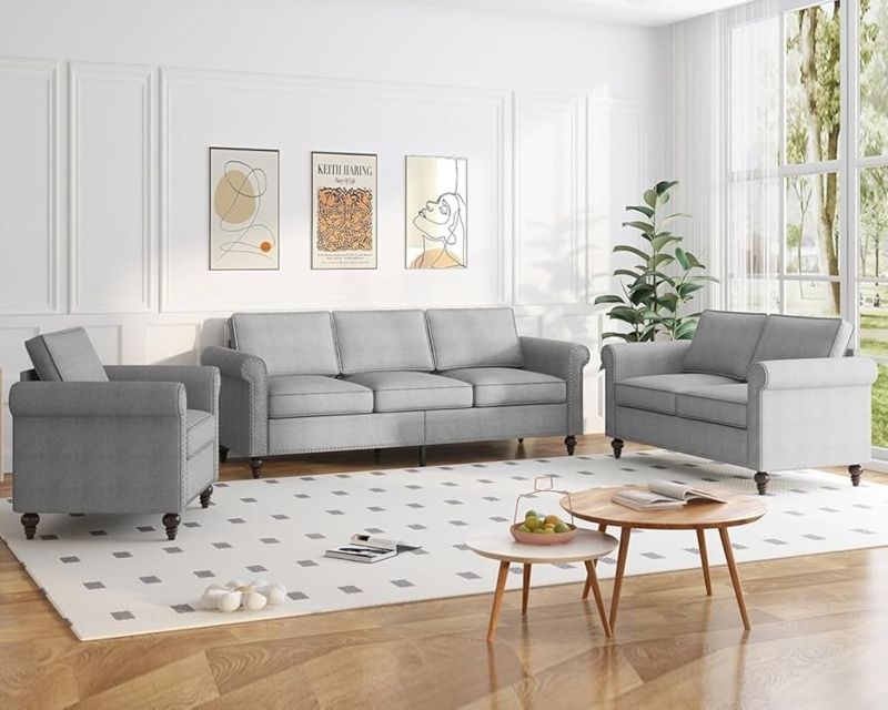 Living Room Set Modern Boucle Curved Back Channel Tufting