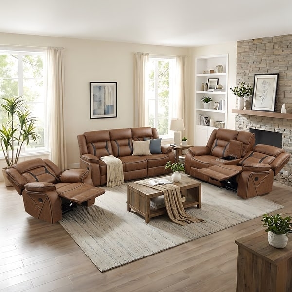 Living Room Set Nailhead Trim Manual Reclining Faux Leather Set