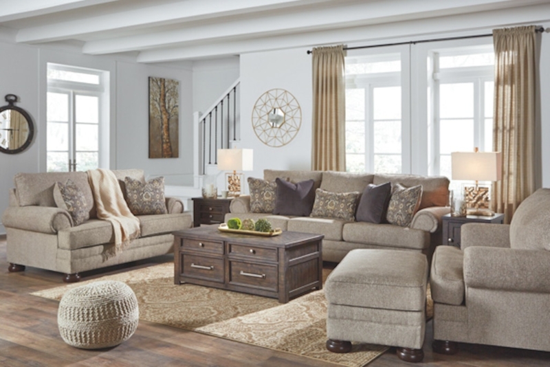 Living Room Set Oatmeal Reclining Mechanism Divided Back Cushions