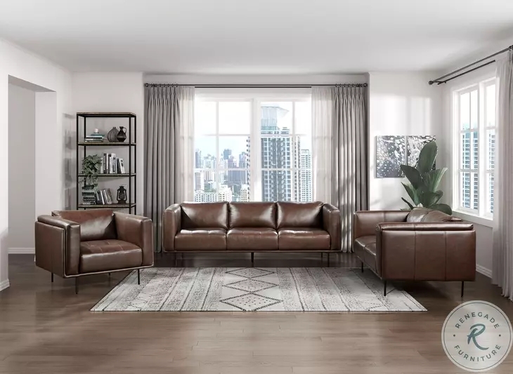 Living Room Set Power Reclining Bustle Back Brown Contemporary Sofa Set