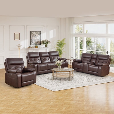 Living Room Set Power Reclining Slate Blue Tufted Back with Consoles