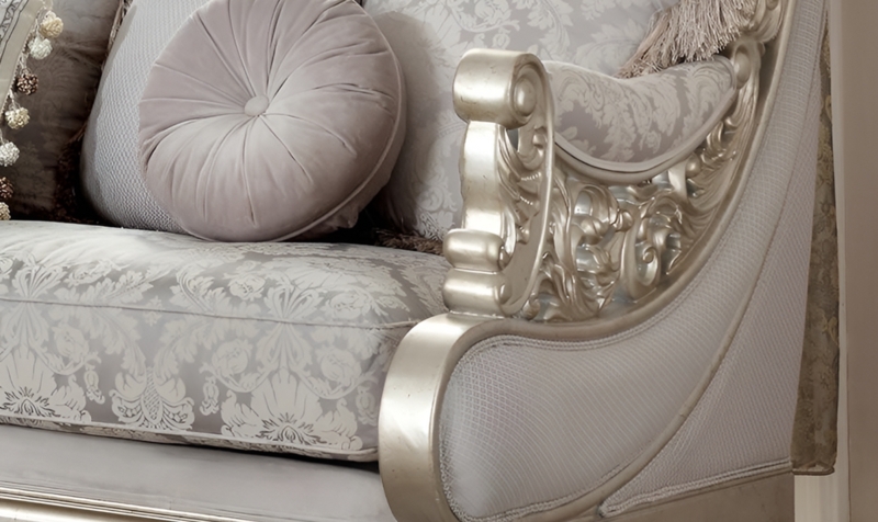 Living Room Set Rococo Style Carved Frame Metallic Silver Finish