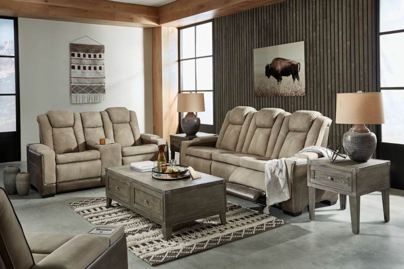 Living Room Set Sand Power Reclining Adjustable Headrest Console