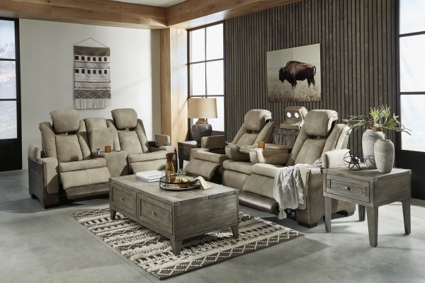 Living Room Set Sand Power Reclining Pillow Armrests Upholstered