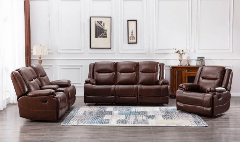 Living Room Set Segmented Back Contrast Stitching Dark Brown Reclining