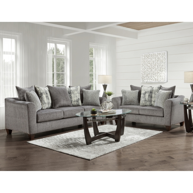 Living Room Set Slate Gray Tapered Wood Legs Contemporary Style