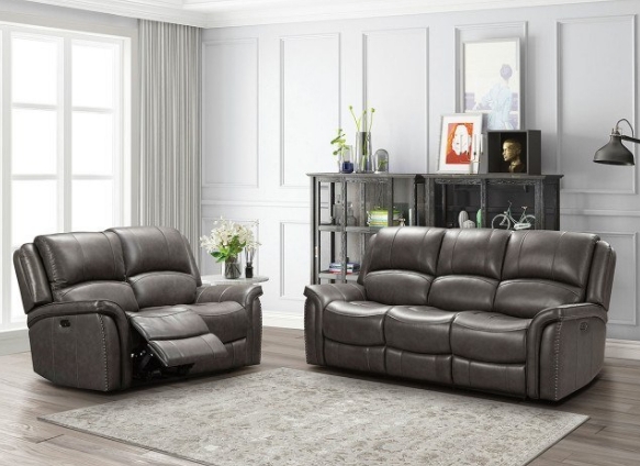 Living Room Set Slate Grey Power Reclining Adjustable Headrests