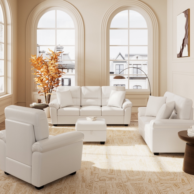 Living Room Set Square Tufted Seat Dark Brown Faux Leather Sofa Set