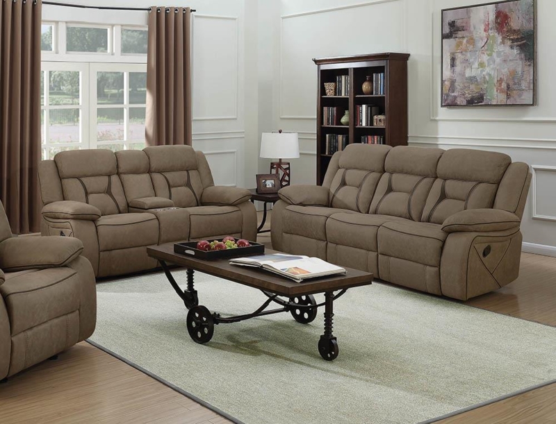 Living Room Set Tan Reclining Tiered Backrest Pillow Top Arms