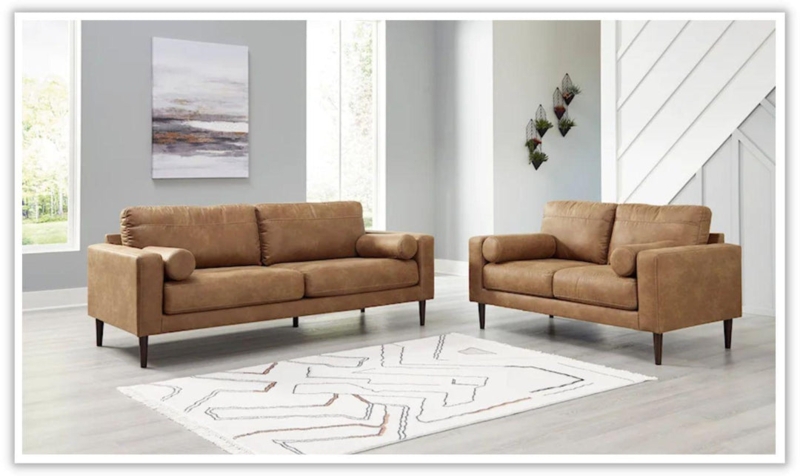 Living Room Set Tapered Legs Caramel Upholstery Contemporary Set