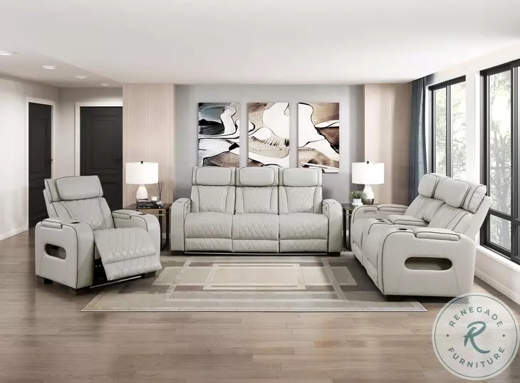 Living Room Set Taupe Power Reclining Console Storage Pillow Top