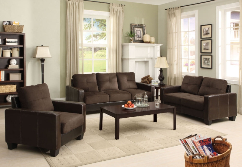 Living Room Set Traditional Chocolate Leather-Like Nailhead Trim