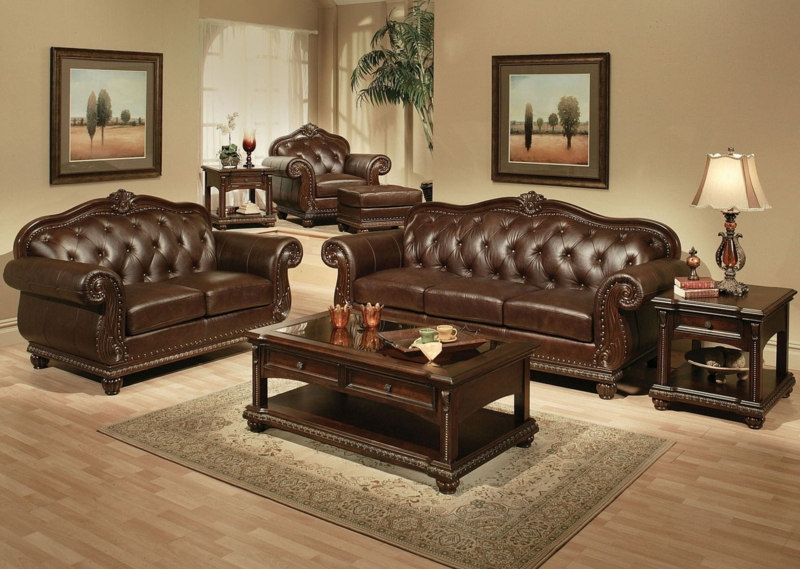 Living Room Set Traditional Ornate Carved Diamond Tufted