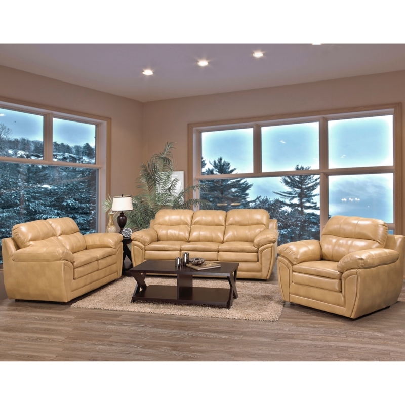 Living Room Set Traditional Tan Leather Rolled Arms Nailhead Trim