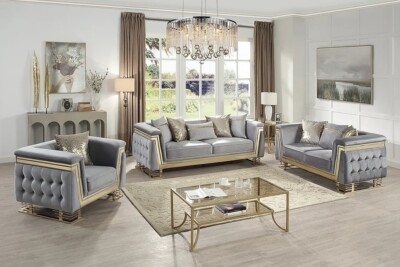 Living Room Set Vertical Channel Tufting Luxe Velvet Upholstered Lounge