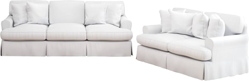 Living Room Set White Slipcovered Skirted Base Coastal Farmhouse