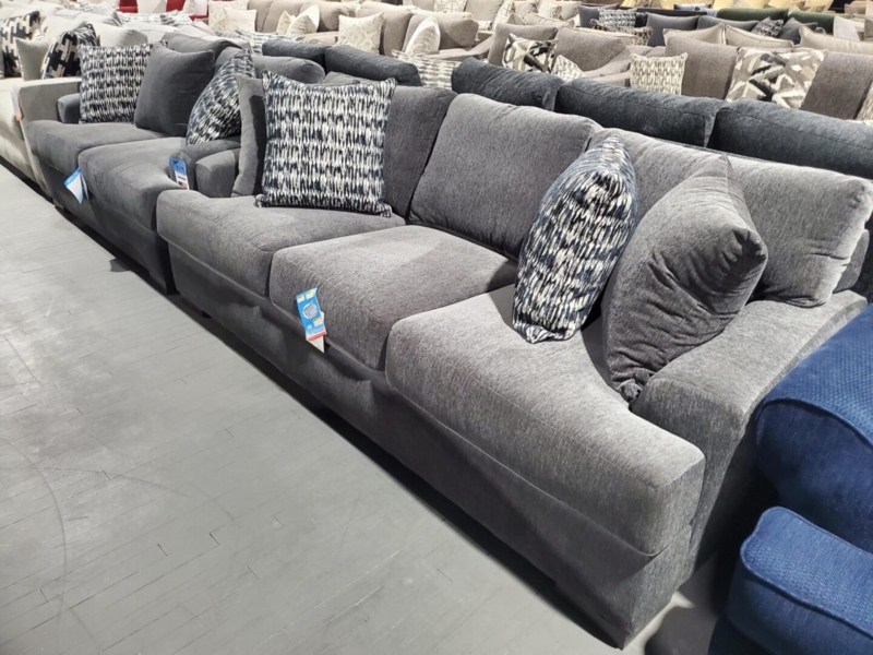 Living Room Set with Flared Track Arms in Charcoal Gray Fabric.