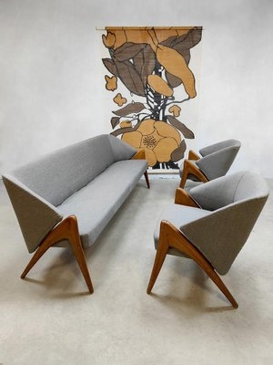 Living Room Set with Spindle Back Wood Frames and Moss Green Fabric