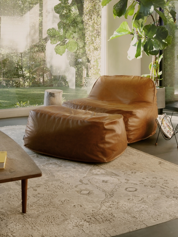 Lounge Chair & Ottoman Set, Saddle Brown Channel Tufted