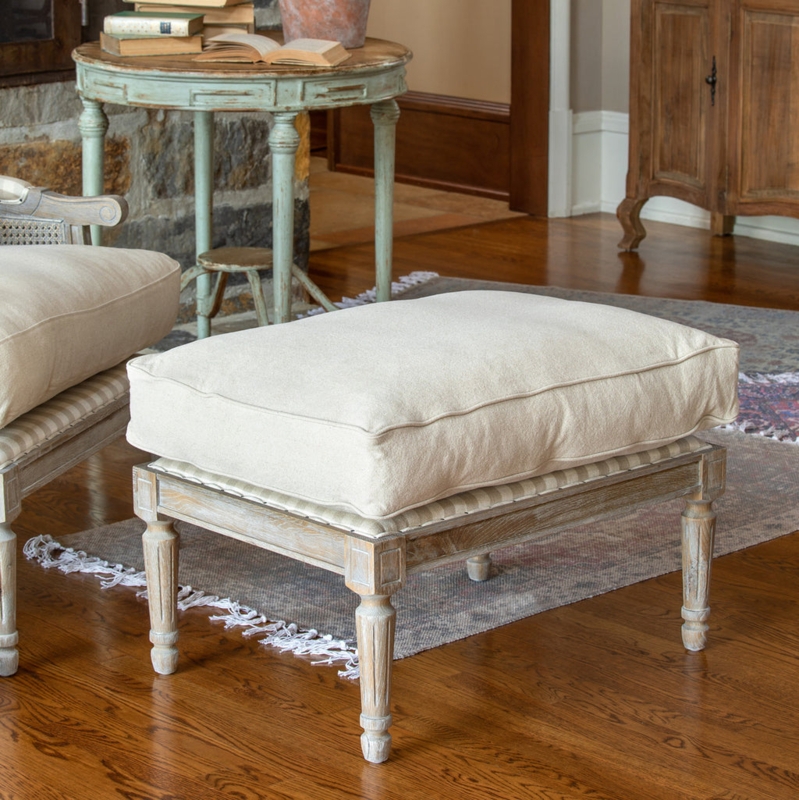 Lounge Ottoman Beige Tufted Cabriole Legs Distressed Finish