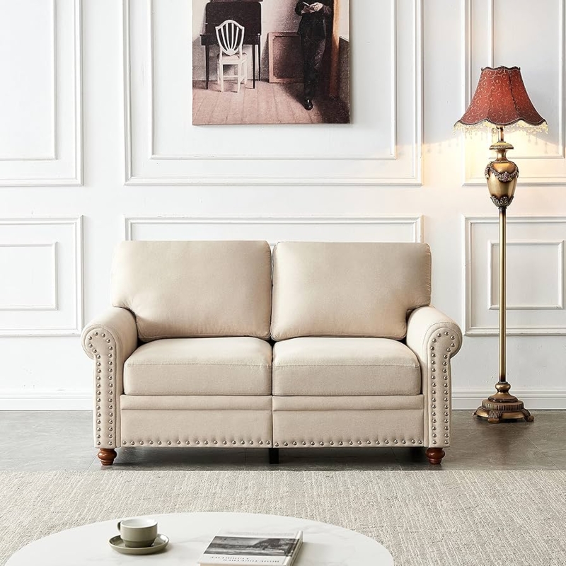 Loveseat Bronze Nailhead Trim Rolled Arms Transitional Living Room Seating