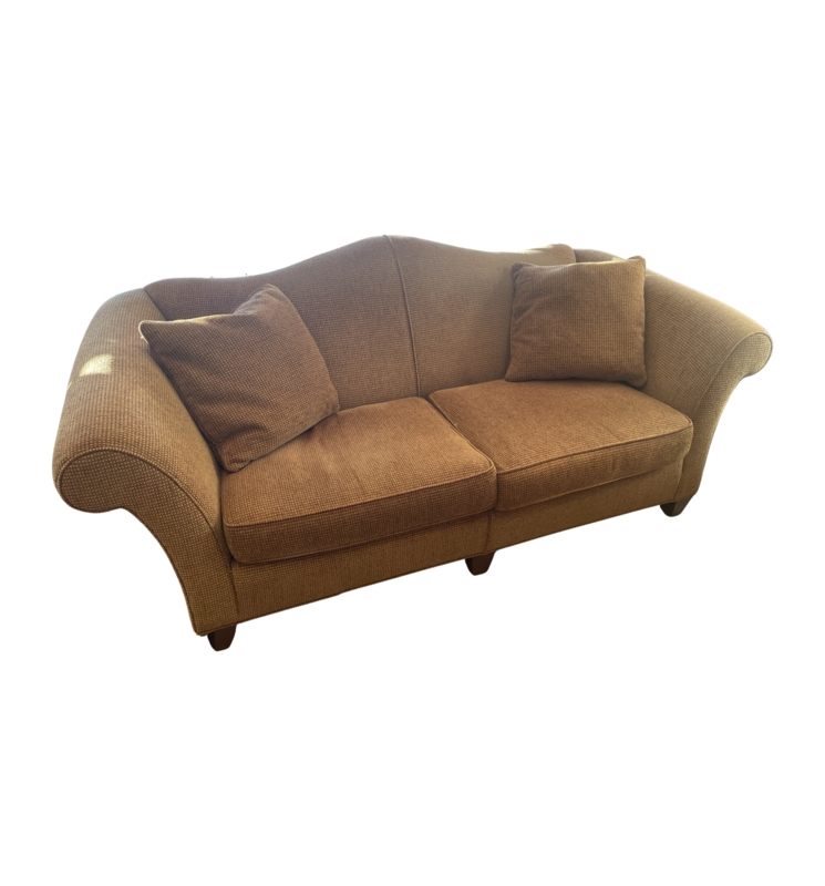 Loveseat Camelback Leather Look Cognac Nailhead Trim Traditional