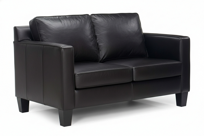 Loveseat Charcoal Gray Leather-Like Bun Feet T-Cushion Nailhead Trim