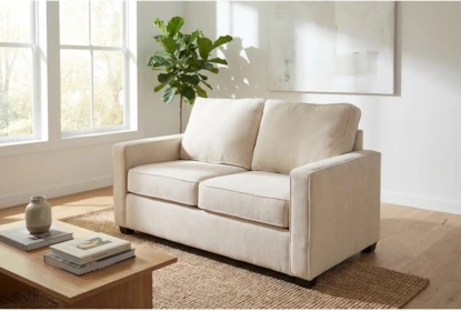 Loveseat Cream Upholstery Loose Back Cushions Scandinavian Style Loveseat