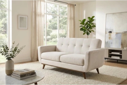 Loveseat Diamond Tufted Back Bench Cushion Tapered Wood Legs Contemporary