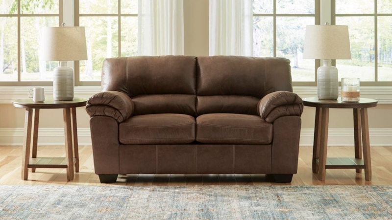 Loveseat featuring Pillow Top Arms, Weathered Coffee Brown Leather-Like