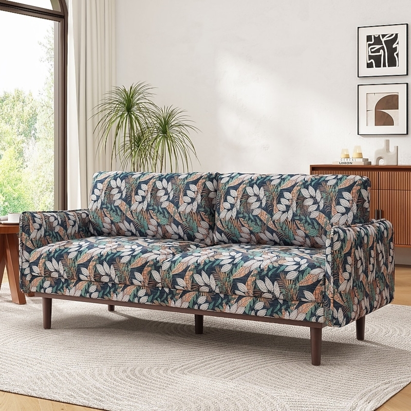 Loveseat, Forest Green Velvet-Like, Tapered Legs Flared Arms Modern