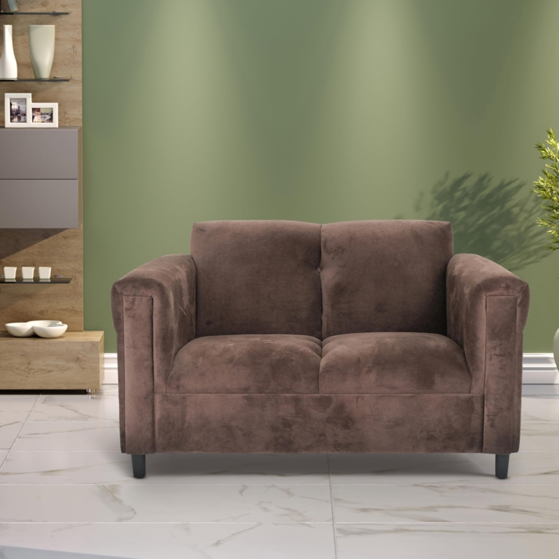 Loveseat in Suede-Like Fabric, Vertical Channel Tufting, Gold Foot Caps