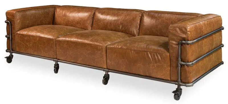 Loveseat Industrial Iron Pipe Vertical Channel Tufting Casters