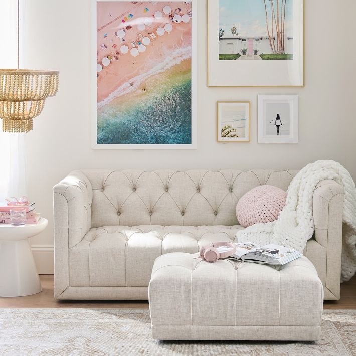Loveseat Lavender Chesterfield Square Arm Tufted for Small Spaces