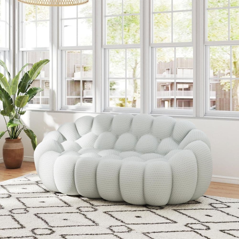 Loveseat, Light Gray Bubble Silhouette, Mesh Fabric Floor Couch