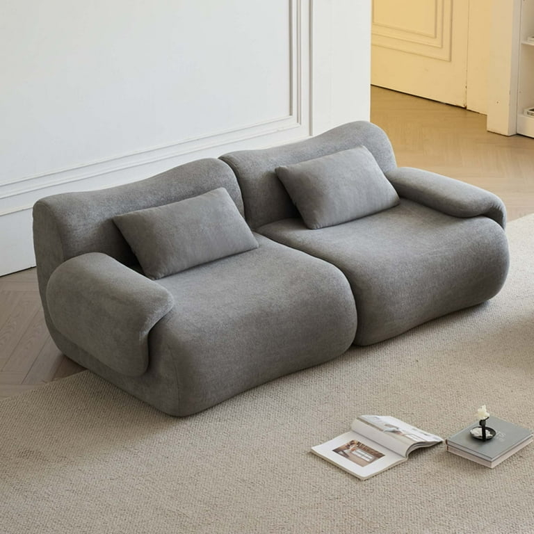 Loveseat, Light Grey Armless Design, Vertical Channeling Low Profile