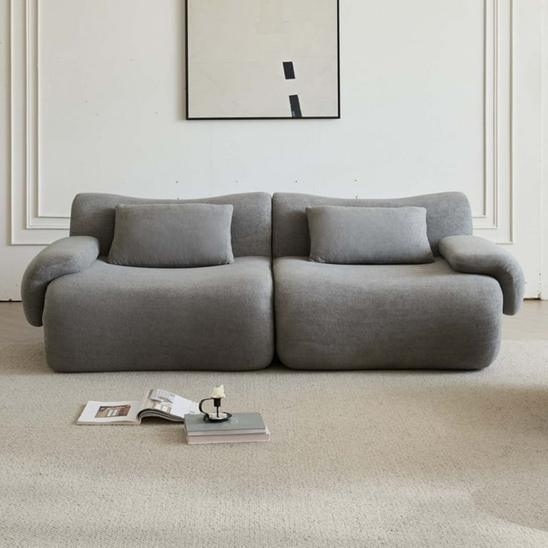 Loveseat, Light Grey Textured Weave, Deep Seat Blocky Silhouette