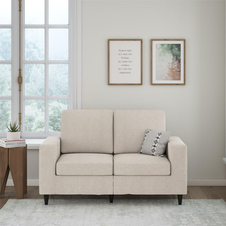 Loveseat Linen-Like Compact Size Track Arms Small Space Living Room Sofa