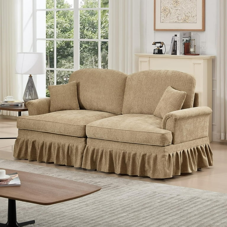 Loveseat Mid-Century Pleated Skirt Chenille Flared Arms