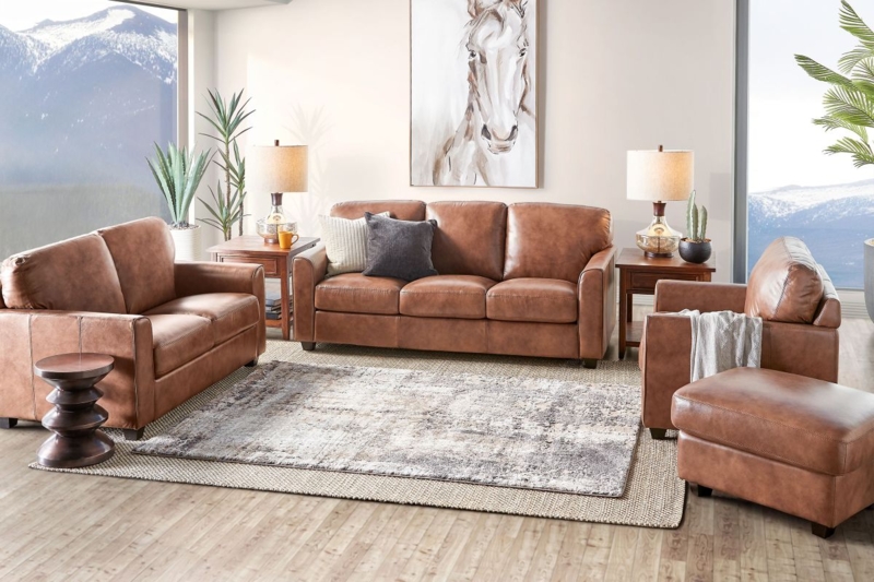 Loveseat, Nailhead Trim, Button Tufted Leather-Like, Rolled Arms Stately