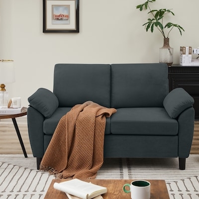 Loveseat, Navy Blue Button Tufted, Mid-Century Modern Tapered Legs