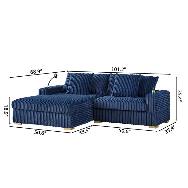 Loveseat Off-white Corduroy Extra Wide Seating Block Cushions Cozy Style