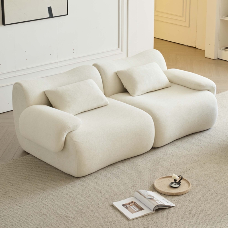 Loveseat, Off-White Smooth Texture, Deep Seat Integrated Arms Low Profile
