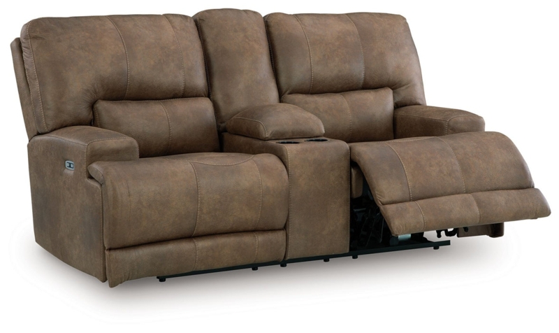 Loveseat Power Recliner in Earthy Brown Fabric with Pillow Top Arms