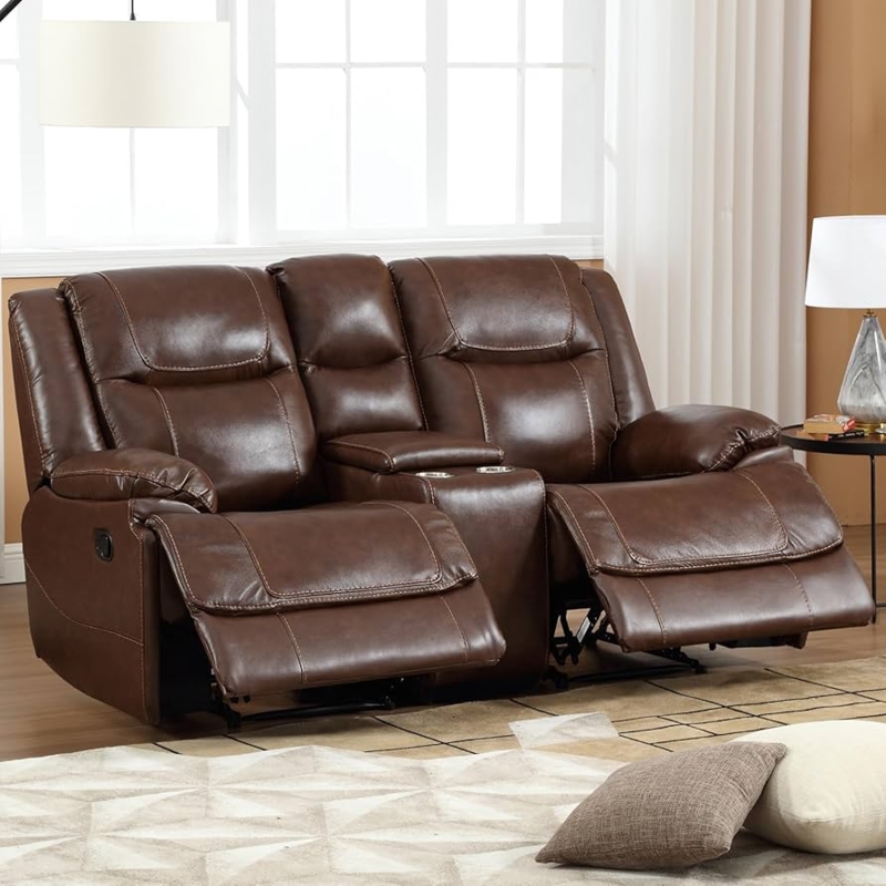 Loveseat Recliner Center Console Storage Cup Holders Brown