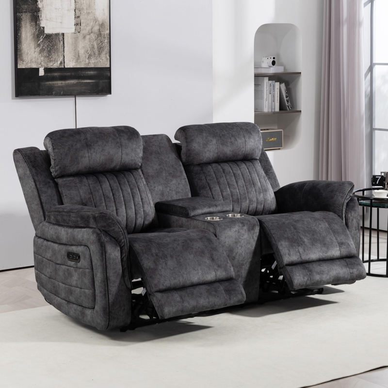 Loveseat Recliner with Zero Gravity and Pebbled Texture in Charcoal Gray