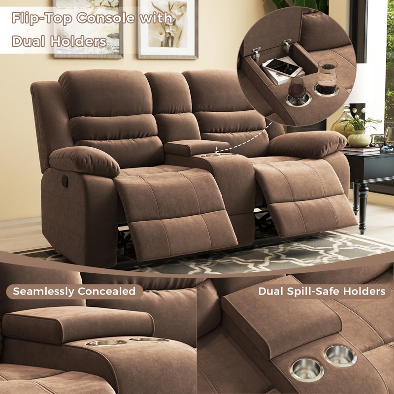 Loveseat Reclining Microfiber with Console for Home Theater Seating